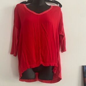 Vibrant Red 3/4 Sleeve High Low Tunic